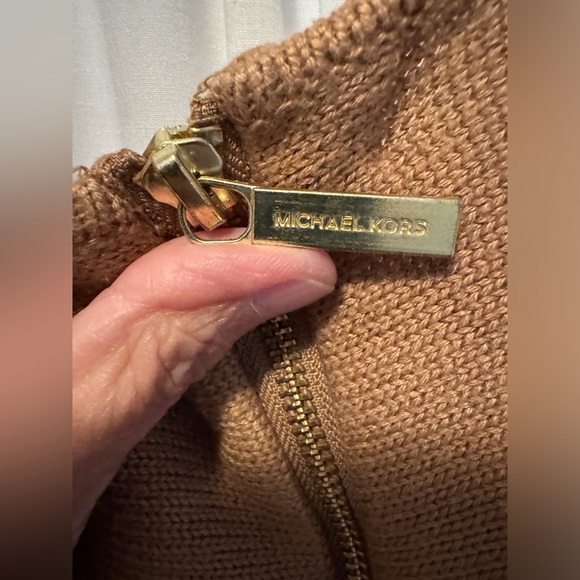 Michael Kors Camel Color Knit Sweater with Gold Back Zip, Size M - Picture 3 of 5